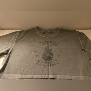 Aeropostale Guitar Tennessee Nashville Crop Grey Green Boyfriend Tee